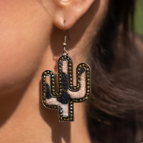 Western Worth Brass EARRINGS Cactus Exclusive Vintage - Picture 2 of 5